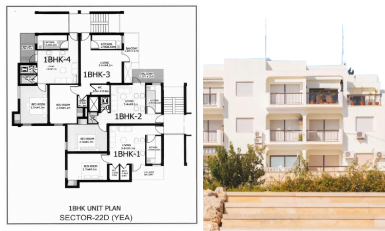 1BHK Planning Image in Yamuna Authority Built-up Flat Scheme