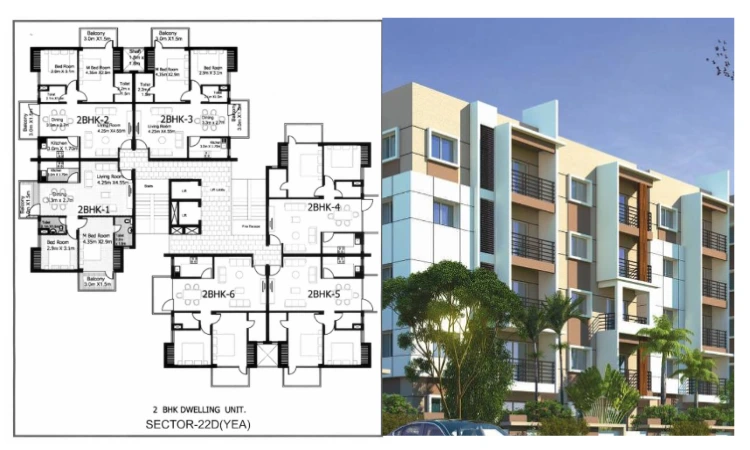 2 BHK Planning Image in Built-up Flat Scheme